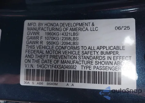 2025 Honda Accord Se from USA, damaged, VIN 1HGCY1F4XSA046682